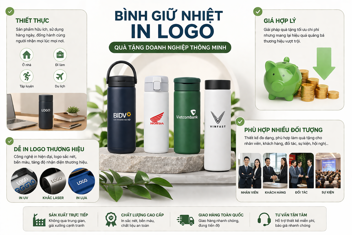 Bình Giữ Nhiệt In Logo Số Lượng Lớn Giá Xưởng