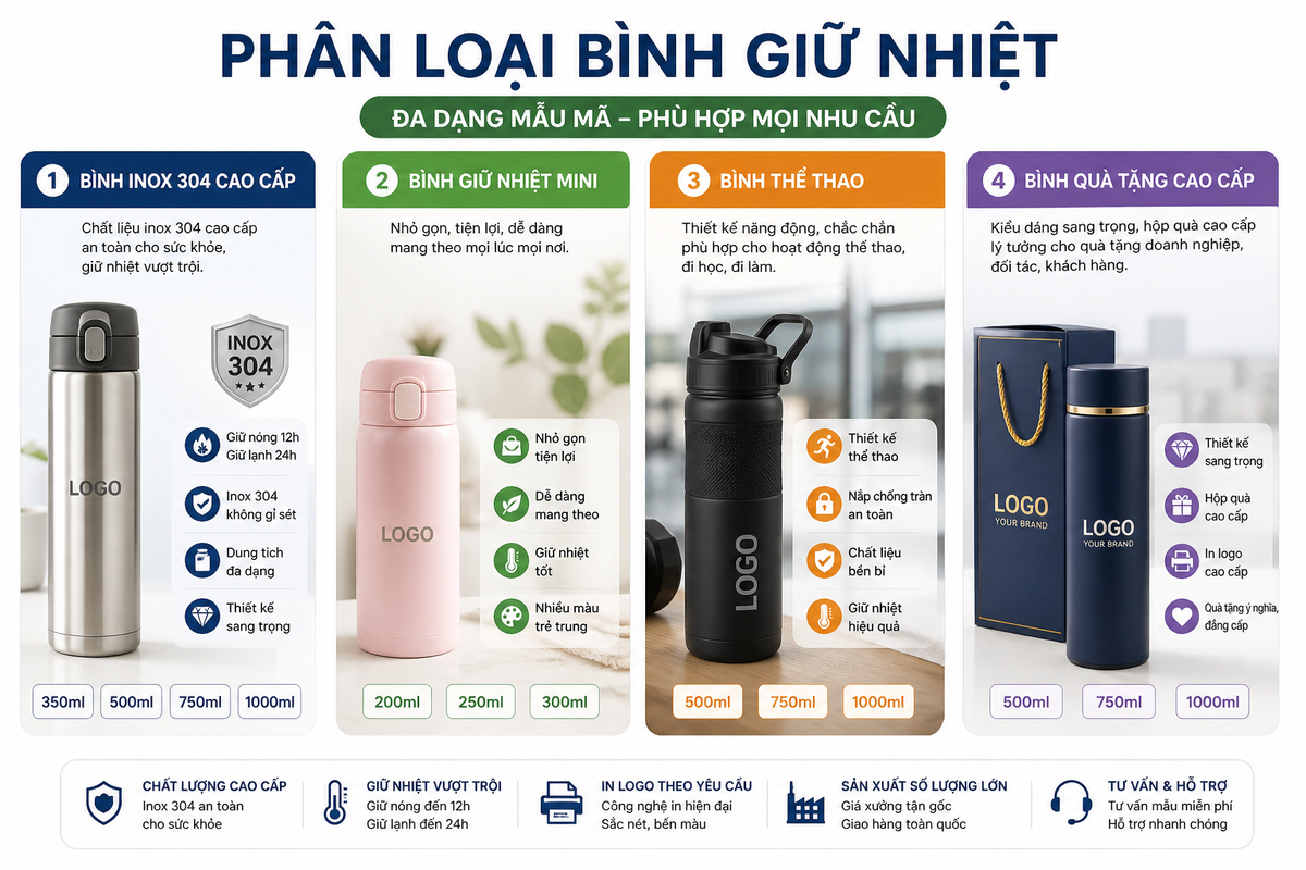 Bình Giữ Nhiệt In Logo Số Lượng Lớn Giá Xưởng
