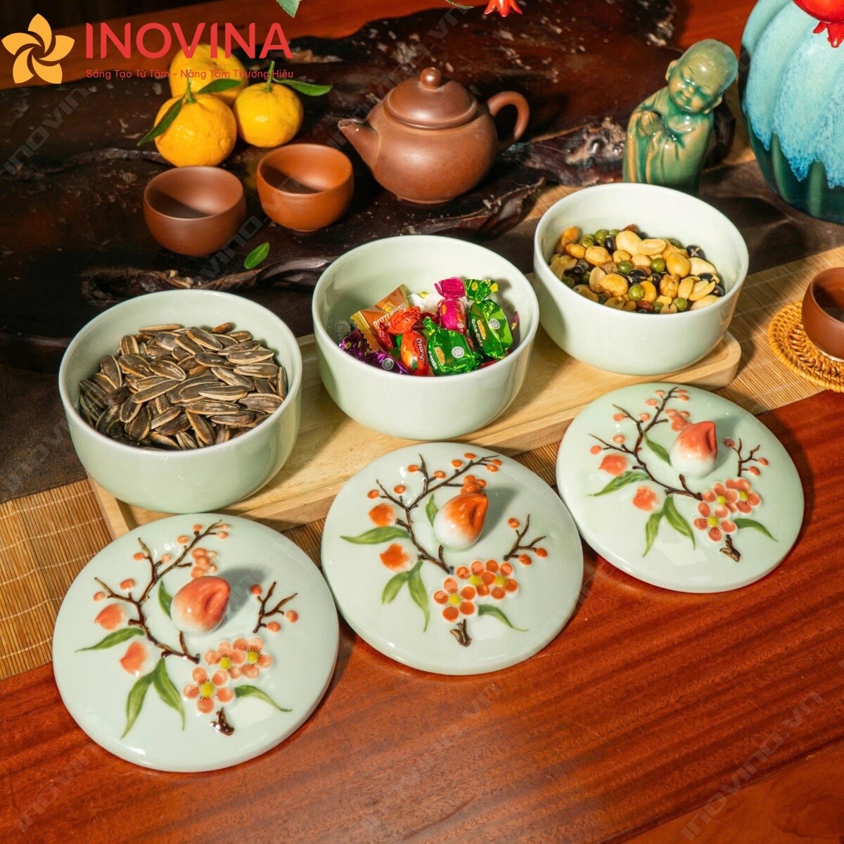 Khay Mứt Gốm Sứ Bát Tràng 2026 Mới Quà Tết 2026
