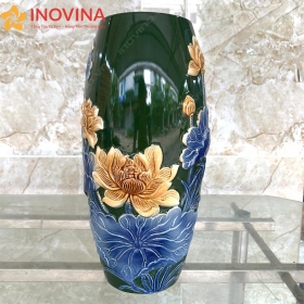 Bình hoa gốm Bát Tràng Hoa Sen Đắp Nổi