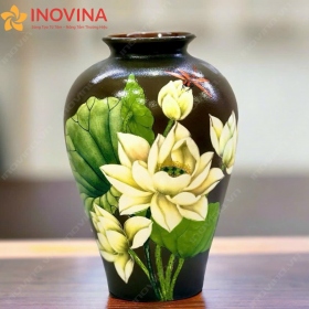 Bình Hoa Gốm Sứ Bát Tràng Dáng Bầu Sen Xanh