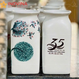 Bình Hoa Gốm Sứ Bát Tràng Dáng Vuông