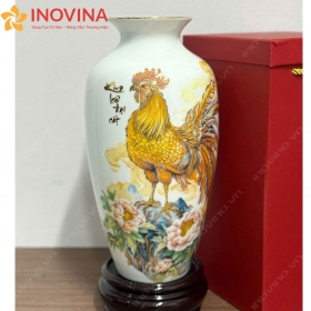 Bình hoa gốm sứ Bát Tràng Kim Kê Đại Cát