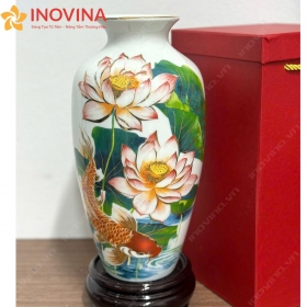 Bình hoa gốm sứ Bát Tràng Sen Chép