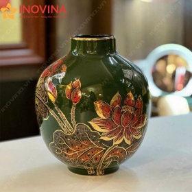 Bình hoa gốm sứ Bát Tràng Sen Đỏ Chỉ Vàng