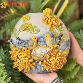 Bình Hoa Men Lục Đắp Nổi Hoa Cúc