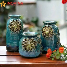 Bình Hoa Men Lục Đắp Sen Nổi