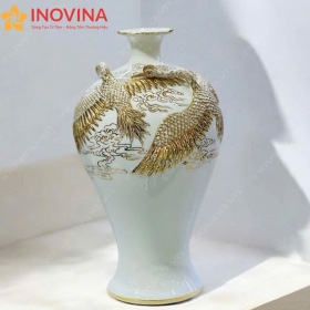 Bình Hút Lộc Bát Tràng Dáng Cao Chim Phượng Mạ Vàng 24K