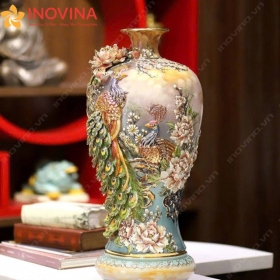 Bình Hút Lộc Bát Tràng Dáng Cao Phượng Hoàng Đắp Nổi