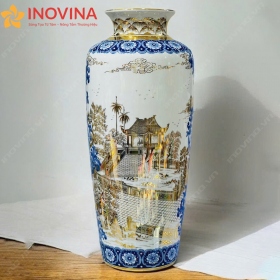 Bình Hút Lộc Bát Tràng Song Cảnh Vẽ Vàng