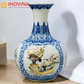 Bình Hút Lộc Bát Tràng Tứ Cảnh Vẽ Vàng