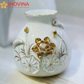 Bình Hút Lộc Bát Tràng Túi Tiền Hoa Sen Mạ Vàng 24K