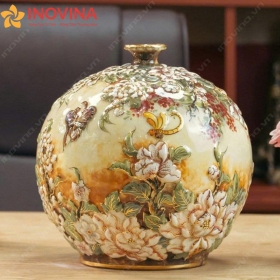 Bình Hút Lộc Bát Tràng Vườn Hoa Đắp Nổi