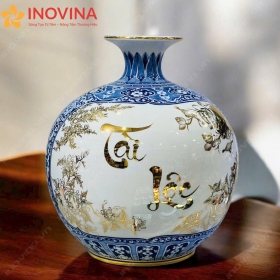 Bình hút lộc gốm sứ Bát Tràng Tài Lộc Vẽ Vàng