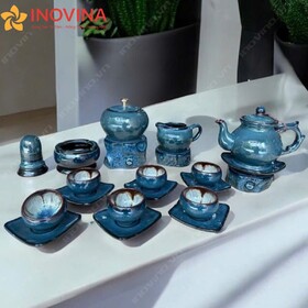 Bộ Ấm Trà Bát Tràng Dáng Đài Các Men Hỏa Biến