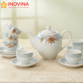 Bộ Ấm Trà Bát Tràng Dáng Minh Long Hoa Cúc