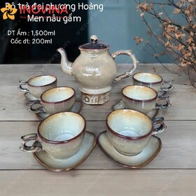 Bộ Ấm Trà Bát Tràng Dáng Phượng Hoàng Men Hỏa Biến