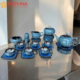 Bộ Ấm Trà Bát Tràng Dáng Quả Đào Men Hỏa Biến