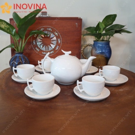 Bộ ấm trà Bát Tràng dáng trăng khuyết trơn