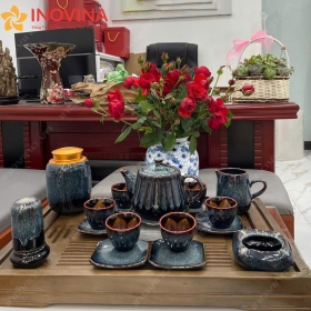 Bộ Ấm Trà Bát Tràng Hỏa Biến Dáng Mới
