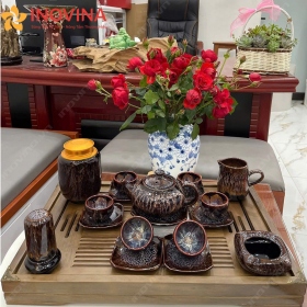 Bộ Ấm Trà Bát Tràng Hỏa Biến Dáng Phi Lai
