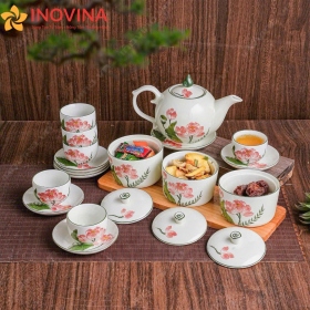 Bộ Ấm Trà Bát Tràng Ngọn Lửa Sen Đỏ