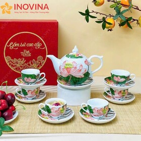 Bộ Ấm Trà Bát Tràng Ngọn Lửa Sen Nổi