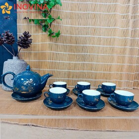 Bộ Ấm Trà Bát Tràng Ngọn Lửa Sen Vẽ Vàng