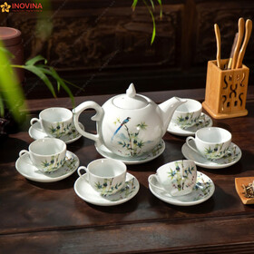 Bộ Ấm Trà Bát Tràng Ngọn Lửa Tre Sáo