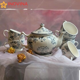 Bộ Ấm Trà Bát Tràng Phù Dung Vẽ Hoa Lá Xanh