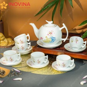 Bộ Ấm Trà Bát Tràng Trăng Khuyết Đầm Sen