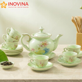 Bộ Ấm Trà Đài Cát Sen Hồng Chỉ Vàng