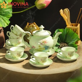 Bộ Ấm Trà Đài Cát Sen Hồng Chỉ Vàng