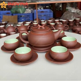 Bộ ấm trà gốm Trống đai chỉ đỏ