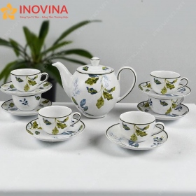 Bộ ấm trà Minh Long họa tiết lá cây