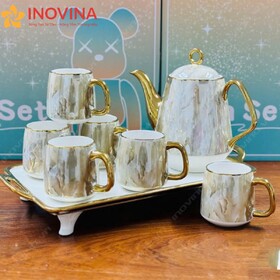 Bộ Ấm Trà Sứ Xương Trang Trí Vàng Chữ O