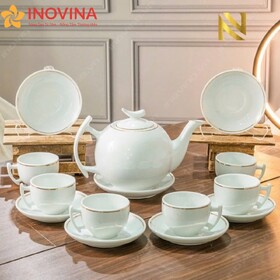 Bộ Ấm Trà Trăng Khuyết Chỉ Vàng