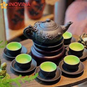 Bộ Ấm Trà Tử Sa Bát Tràng Cành Sen