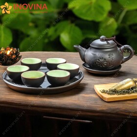 Bộ Ấm Trà Tử Sa Bát Tràng Hoa Cỏ