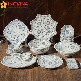 Bộ Bát Đĩa Bát Tràng Hoa Cỏ May