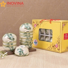 Bộ bát đĩa Bát Tràng Hoa Mai Xanh