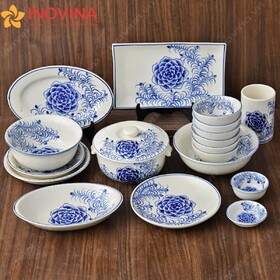 Bộ Bát Đĩa Bát Tràng Hoa Mẫu Đơn