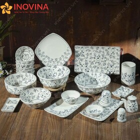 Bộ Bát Đĩa Bát Tràng Hoa Sen Mới