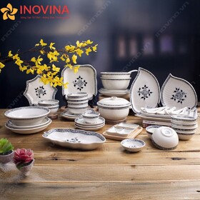 Bộ Bát Đĩa Bát Tràng Hoa Văn Dấu Hỏi