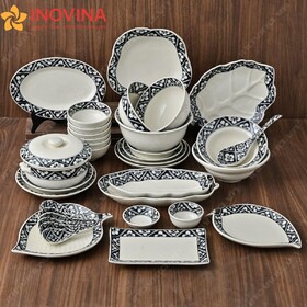 Bộ Bát Đĩa Bát Tràng Viền Cỏ 4 Lá