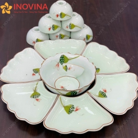 Bộ Bát Đĩa Hoa Mặt Trời Bát Tràng Đài Sen