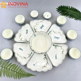 Bộ Bát Đĩa Hoa Mặt Trời Bát Tràng Trúc Chuồn