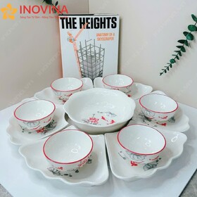 Bộ Bát Đĩa Hoa Mặt Trời Sen Cá Đỏ