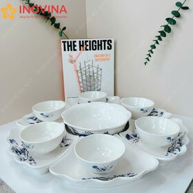 Bộ Bát Đĩa Hoa Mặt Trời Sen Cá Xanh