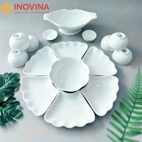 Bộ Bát Đĩa Hoa Mặt Trời Trắng Trơn